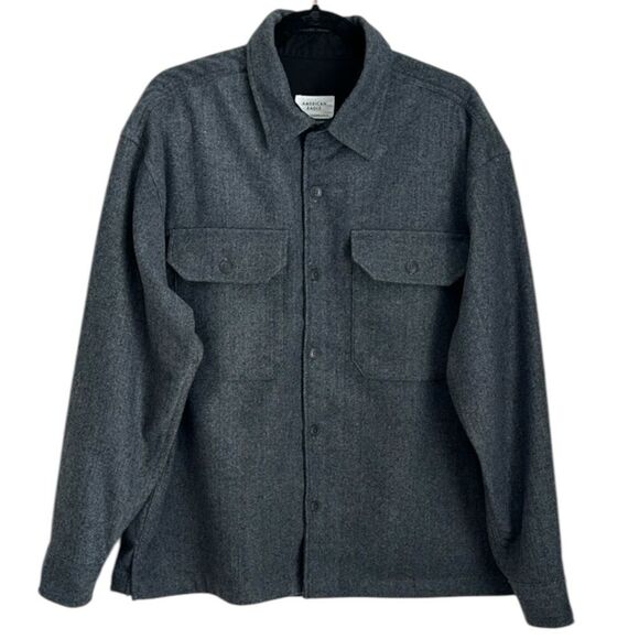 American Eagle Men’s Wool Blend Twill Shirt Shacket Front PocketsGrey Size L
